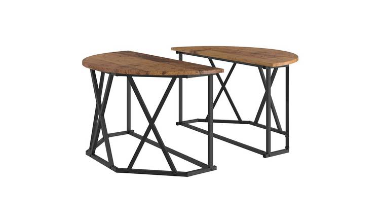 Walplus Engineered Wood and Steel Coffee Table - Dark Wood - 80 x 80 x 42 cm