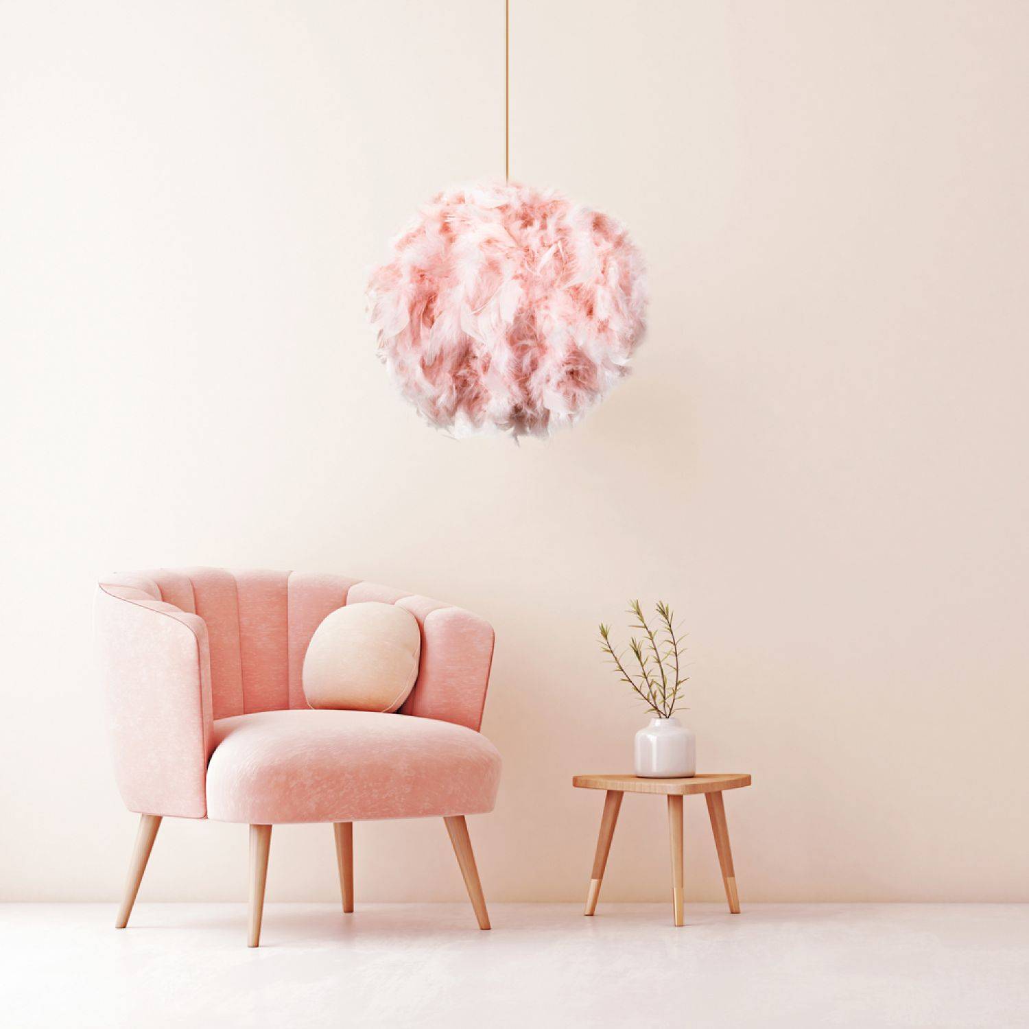 Happy Homewares Pink Genuine Feather Decorated Pendant Shade - 40cm - Image 4