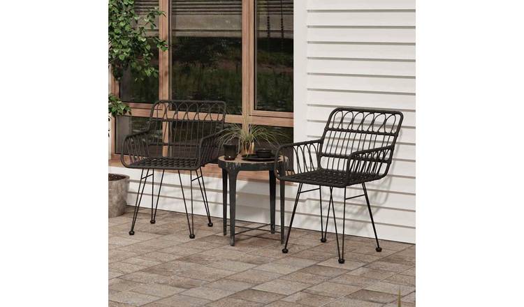 Walplus 2 Piece PE Rattan With Armrests Garden Chairs - Black - 56 x 64 x 80 cm