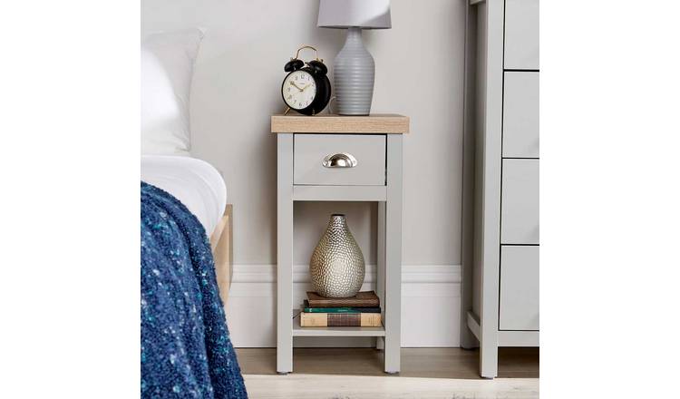 Home Source Avon Narrow 1 Drawer Bedside Table - Grey
