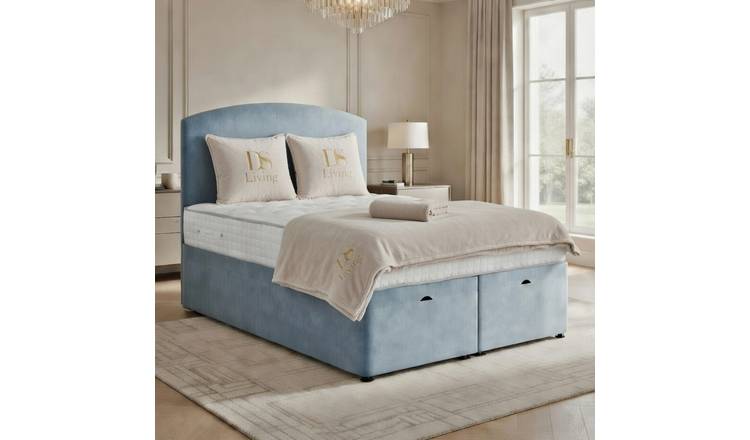DS Living Opulence King Size Upholstered Ottoman Bed Frame - Sky Blue