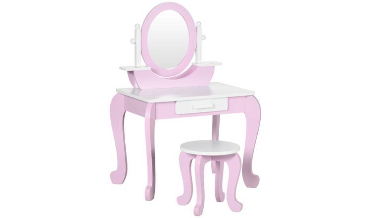 ZONEKIZ Mirror and Drawer Kids Dressing Table and Stool Set - Pink