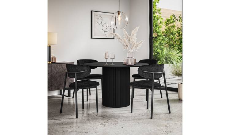 Furniture Online Arlo Myla Black Top w Blk Legs Dining Table & 4 Grey Chairs