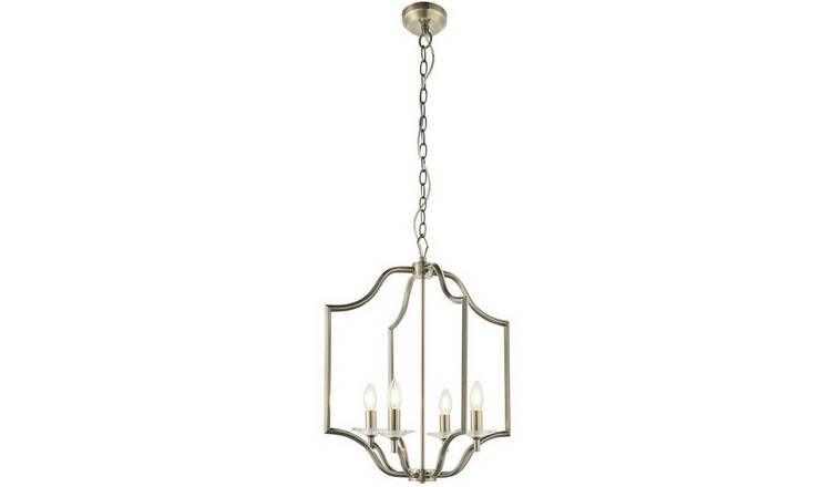 Loops Direct Steel and Crystal Hanging Ceiling Pendant Light - Antique Brass