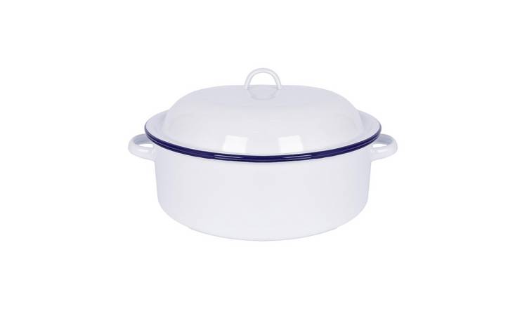 Argon Tableware White Round Enamel Roaster - Blue