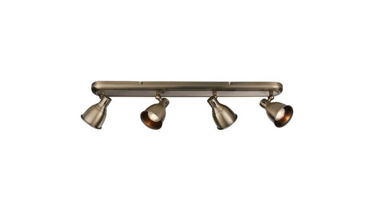 Loops Direct Steel Tilting Ceiling Spotlight 4-Bulb Bar - Antique Brass