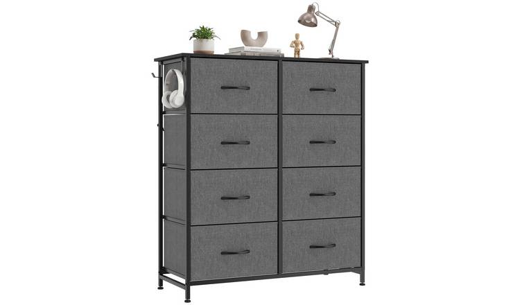 HOMCOM 8 Drawer Fabric Steel Frame Side Storage Bag Chest of Drawers – Grey