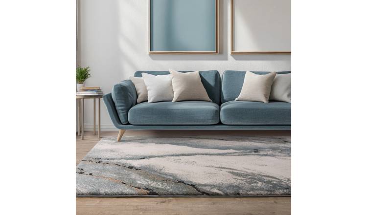 Mega Flooring Blue Modern Abstract Rug - 80 x 150cm