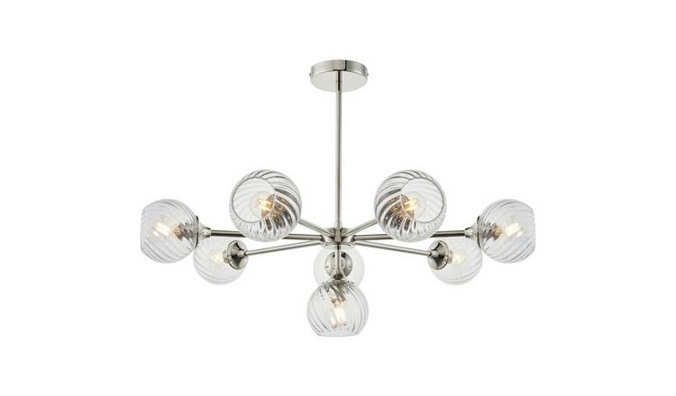 Loops Direct Steel Glass 8-Arm Ceiling Pendant - Bright Nickel