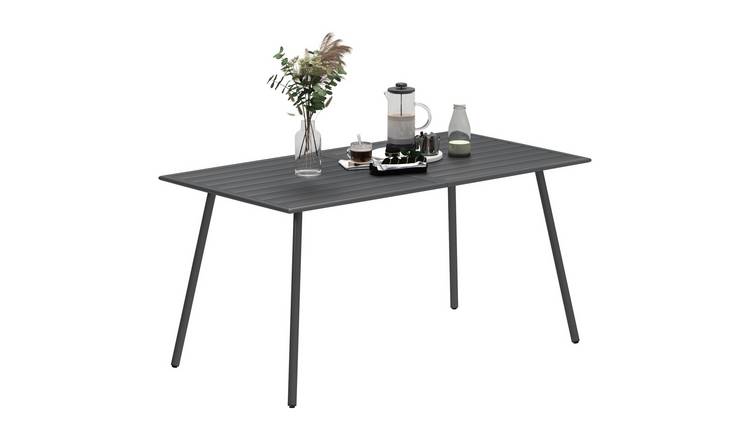 Outsunny 6 Seater Steel Dining Table with Easy Clean Slat Top - Grey