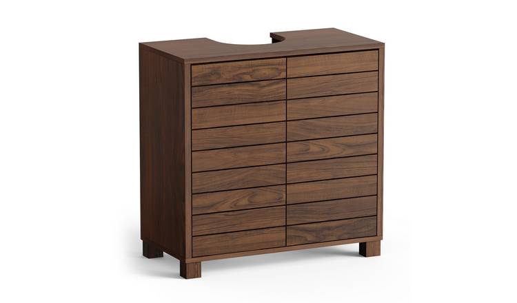 Vonhaus Chester Wood Effect Under Sink Bathroom Cabinet - Dark Brown