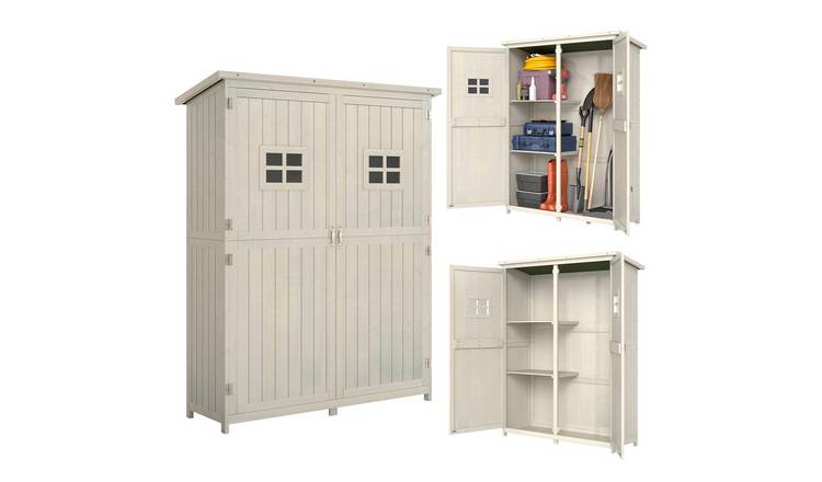 Outsunny Wooden Garden Shed with Two Windows - Grey