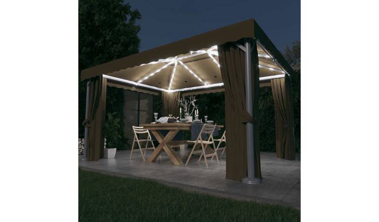 Walplus 4 x 3 m Gazebo with Curtain and LED String Lights - Taupe