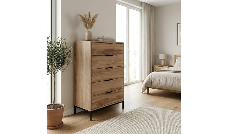 Decortie Mars 5 Drawer Tall Chest - Dark Oak