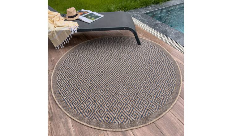The Rugs Blue Nature Greek Key Round Rug - 160cm