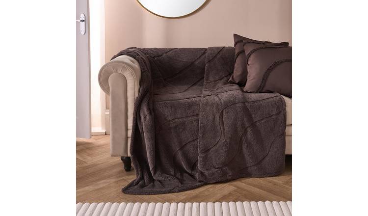 OHS Tufted Teddy Contour Blanket Throw 180 x 200cm - Coffee