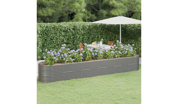Walplus Galvanised Steel Raised Garden Bed - Grey - 440 x 80 x 68 cm