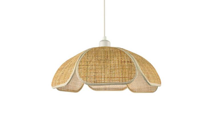 Happy Homewares Brown Vintage Art Deco Rattan with Cream Pendant Shade - 40cm