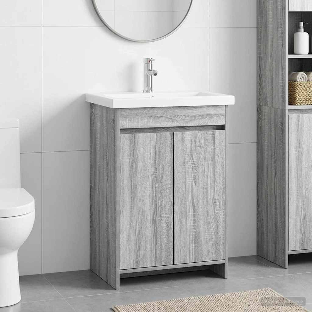Walplus Wood Bathroom Set with 1 Shelf - Grey Sonoma - 81 x 40 x 84.5 cm - Image 1