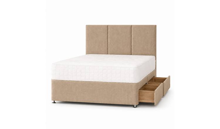 Comfy Deluxe 4ft Small Double  2 Drawer Plush Velvet Divan Bed Set -  Beige