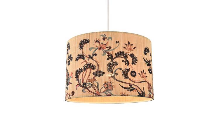 Happy Homewares Multicoloured Multi Coloured Floral Bamboo Pendant Shade - 25cm