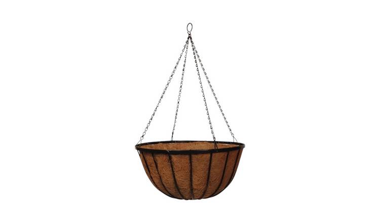 Garden Pride 12" Small Wrought Iron Hanging Basket with Coco Liner - Black