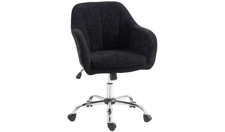 HOMCOM Snow Flannel Desk Chair with Wheels - Black