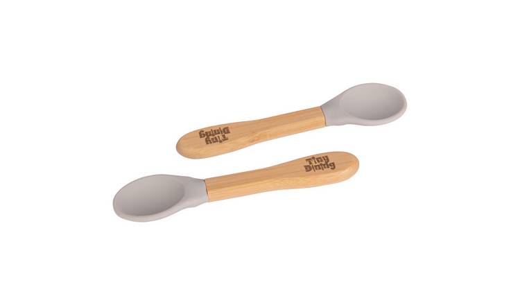 Tiny Dining Children's Bamboo Silicone Tip Spoons - Grey - Pack of 2