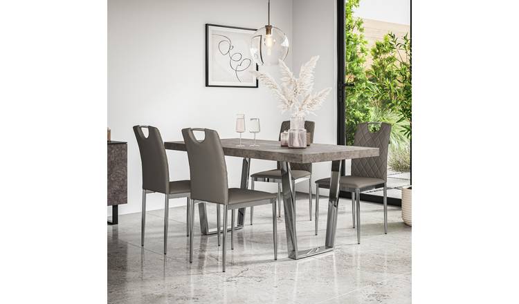 Furniture Online Aria Monza Concrete Effect Dining Table & 4 Grey Chairs