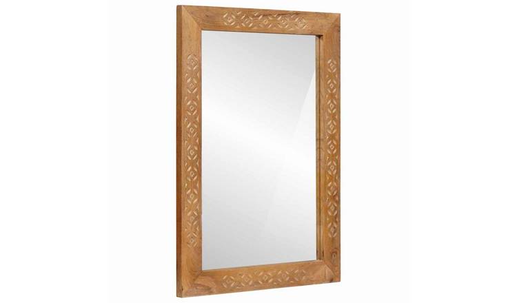 Walplus Rectangular Wood Wall Mirror - Brown - 70 x 50 x 2.5 cm
