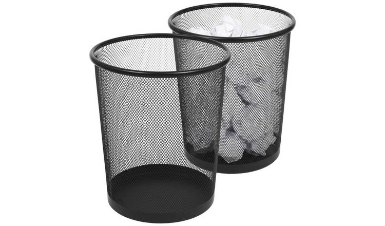 Harbour Housewares Round Metal Waste Paper Bins - Black - Pack of 2