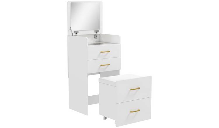 HOMCOM Two Piece Dressing Table with Flip Top Mirror and Rolling Stool - White