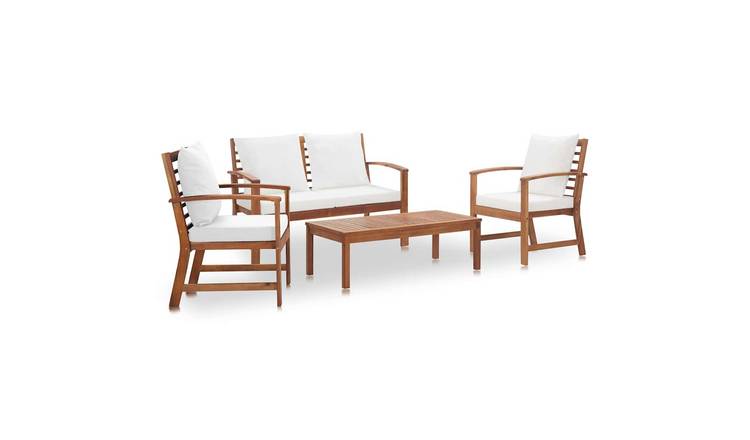 Walplus 4 Piece Wood With Cushions Garden Lounge Set - Brown - 100 x 50 x 33 cm