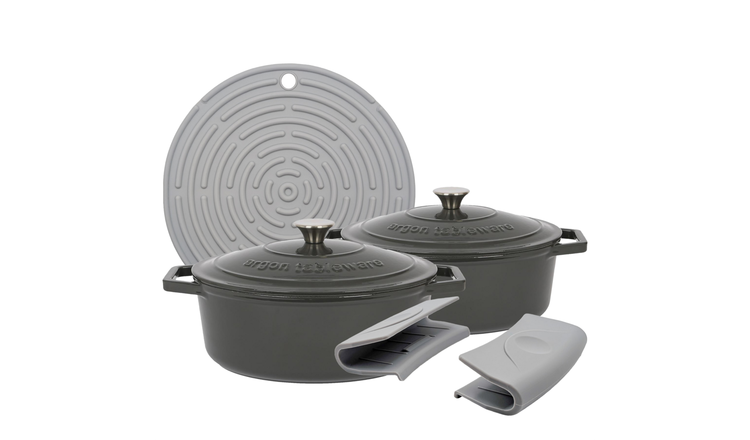 Argon Tableware Oval Cast Iron Casserole Dishes - Slate Grey - Set of 2