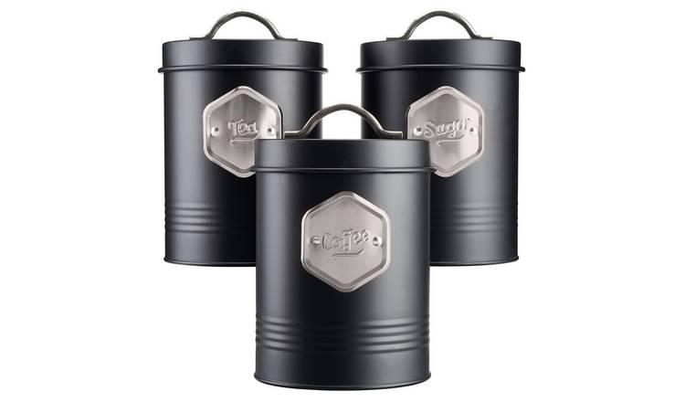 Cooks Professional 3pc Tea, Coffee and Sugar Kitchen Storage Set - Black/Silver