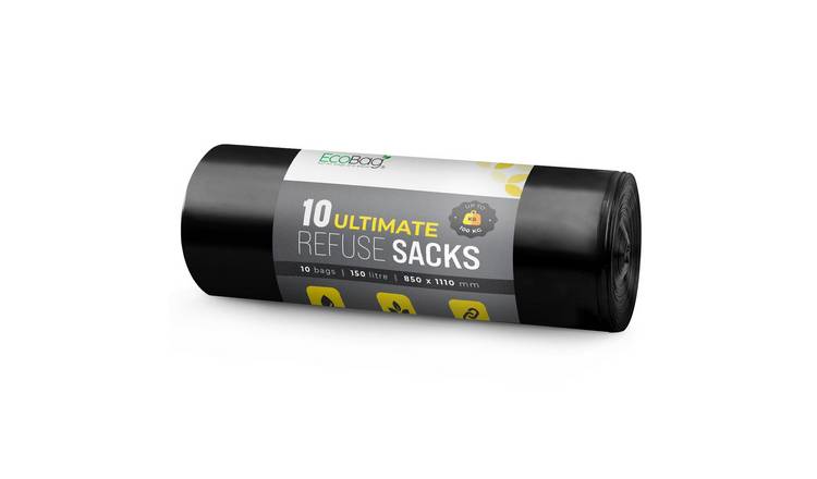 EcoBag Black 150L Ultra Strong Heavy Duty Bin Bags - Pack of 10