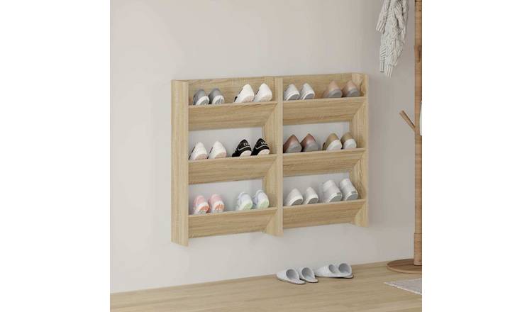 Walplus Pack of 2 Wood Wall Shoe Cabinet - Sonoma Oak - 60 x 18 x 90 cm