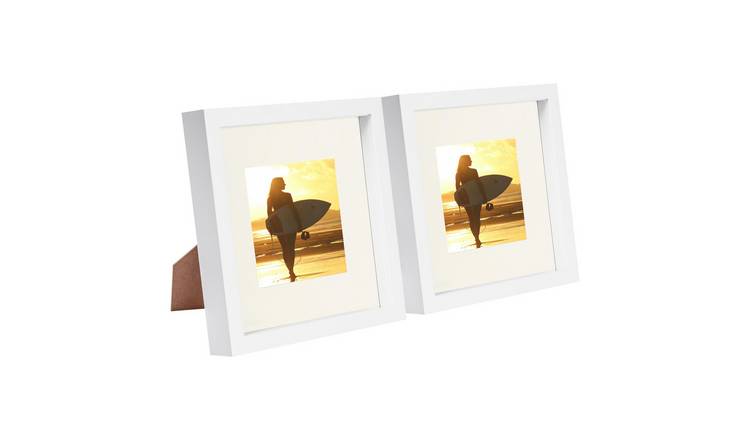 Nicola Spring 3D Box Photo Frames - 8" x 8" with Mount - Set of 2 - White