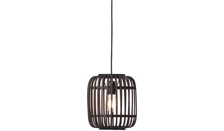Loops Direct Steel Bamboo Pendant Light - Dark Bamboo and Matt Black