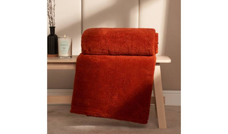 OHS Teddy Fleece Blanket Throw - 200 x 240cm - Rust