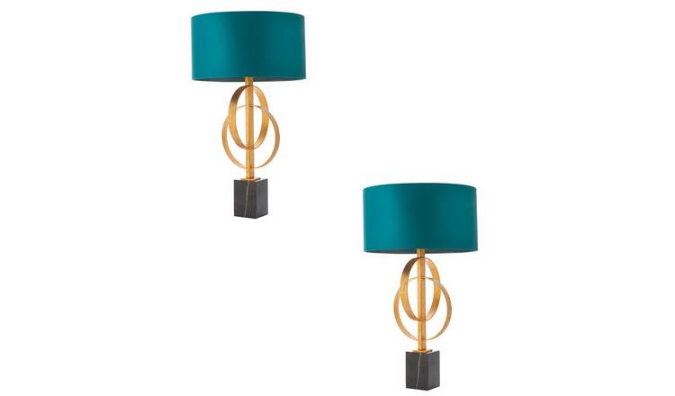 Loops Direct Pack of 2 Steel and Marble Table Lamp - Teal Satin