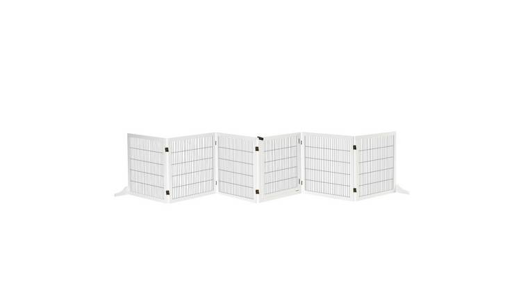 PawHut 6-Panel Pine Freestanding Foldable Pet Gate - White
