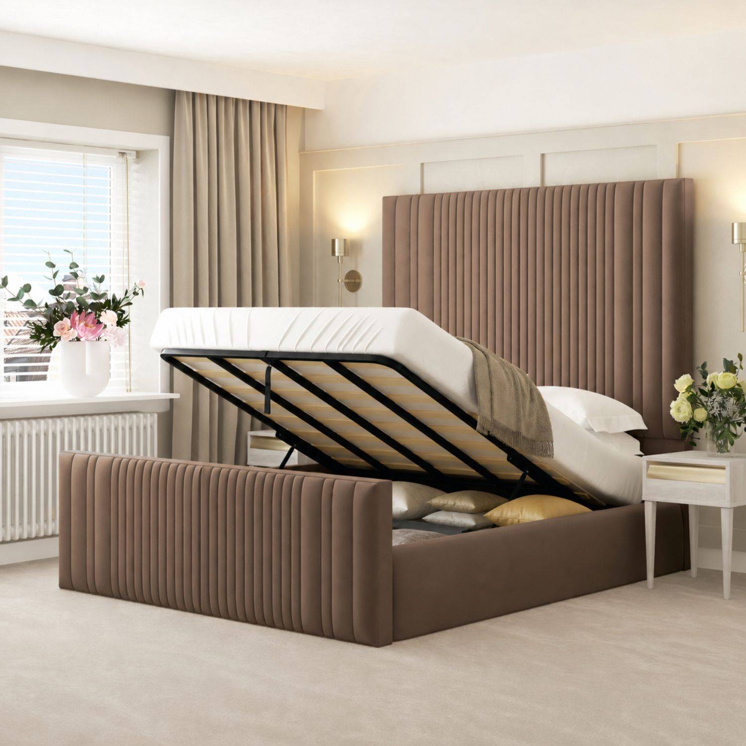 Bed Choices Aspire Super King Ottoman Bed Frame 70" Headboard - Brown - Image 4
