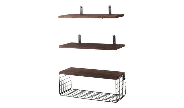 Living and Home 3 Pcs Wooden Floating Wall Shelves - Dark Brown