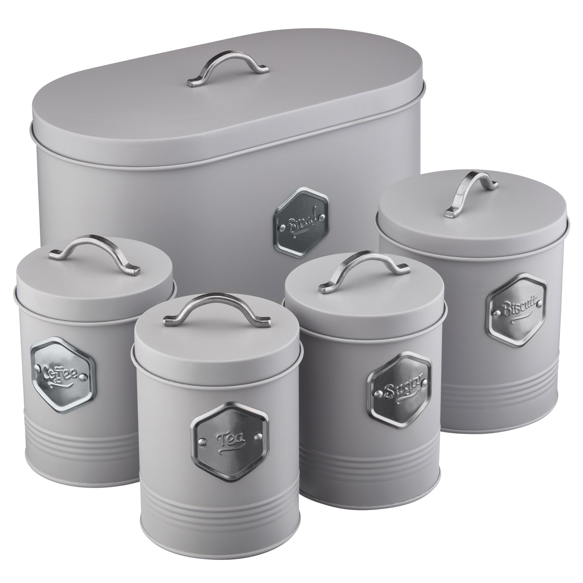 Cooks Professional 5 Piece Kitchen Cannister Storage Set - Grey/Silver - Image 1