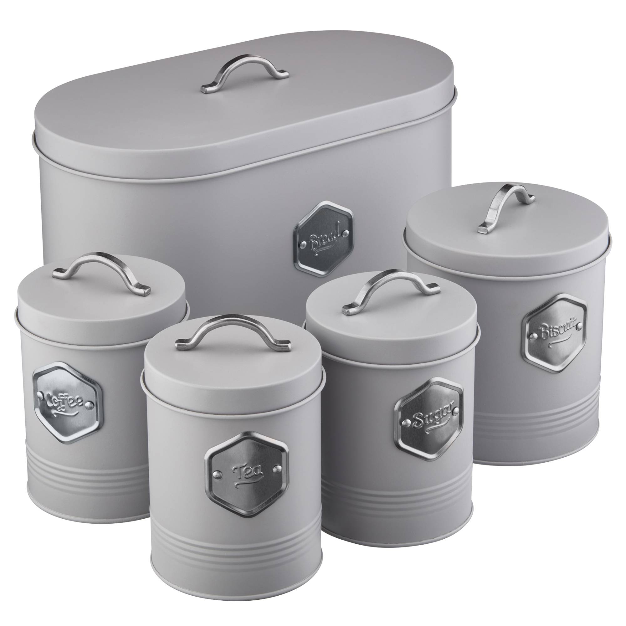 Cooks Professional 5 Piece Kitchen Cannister Storage Set - Grey/Silver - Image 1