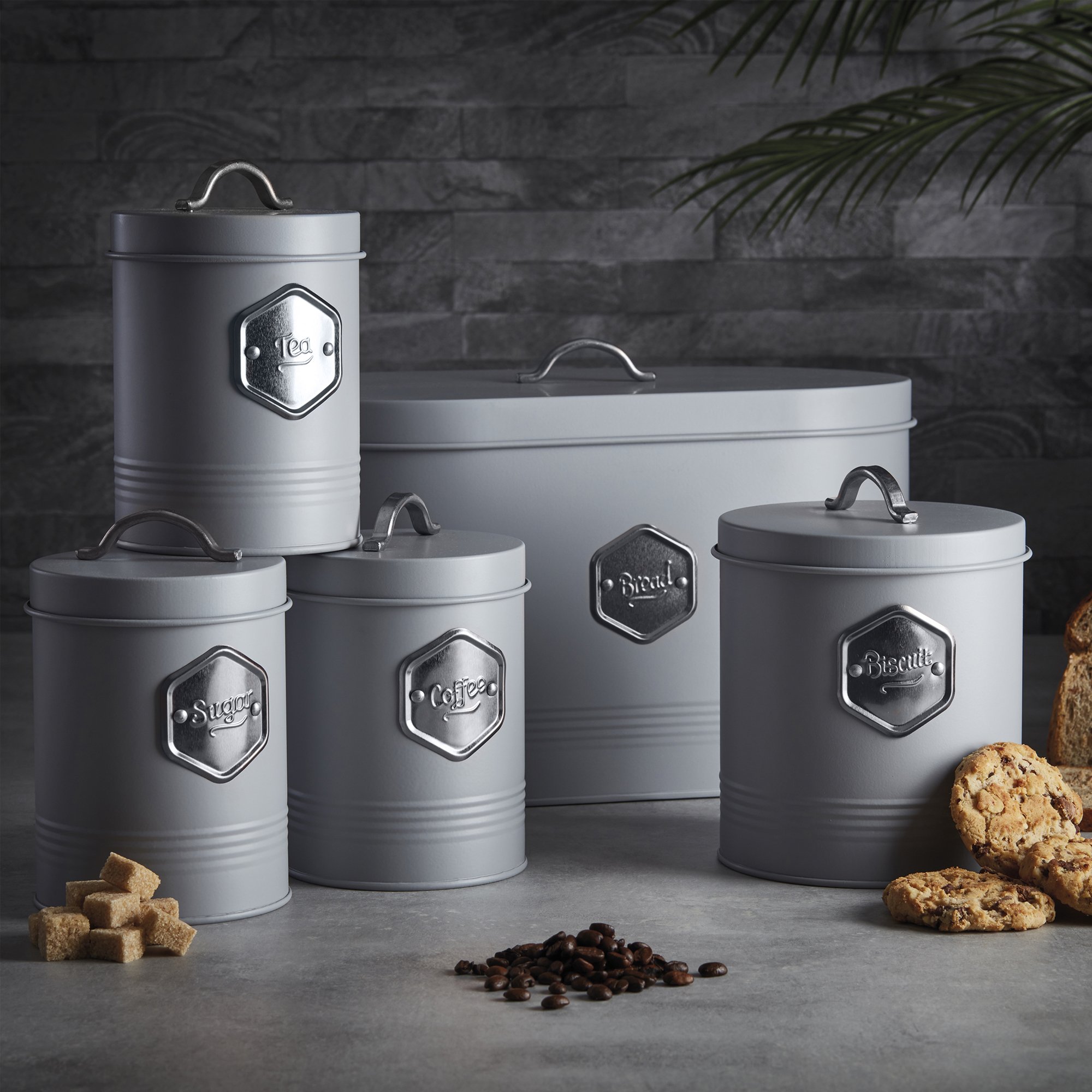 Cooks Professional 5 Piece Kitchen Cannister Storage Set - Grey/Silver - Image 2
