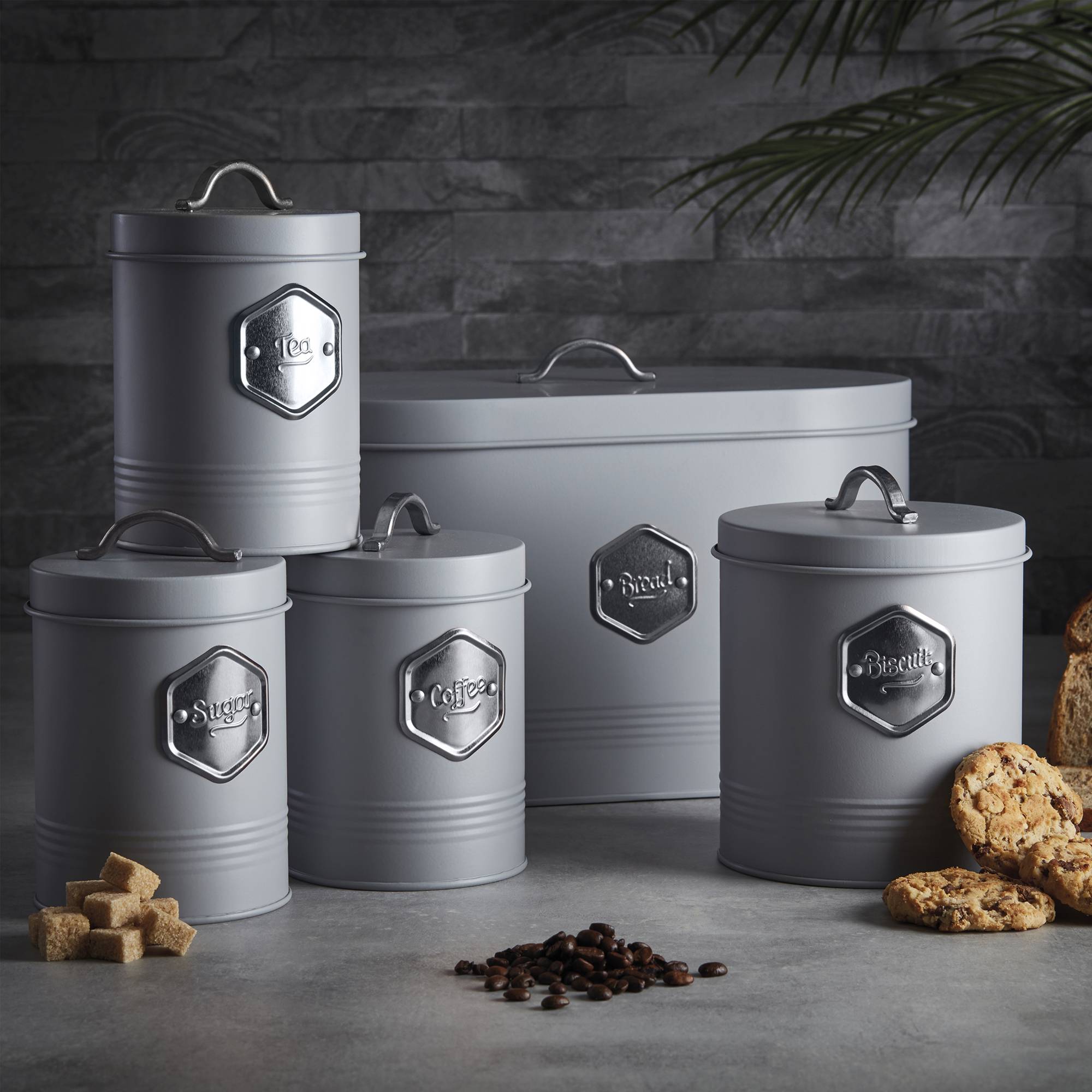 Cooks Professional 5 Piece Kitchen Cannister Storage Set - Grey/Silver - Image 2