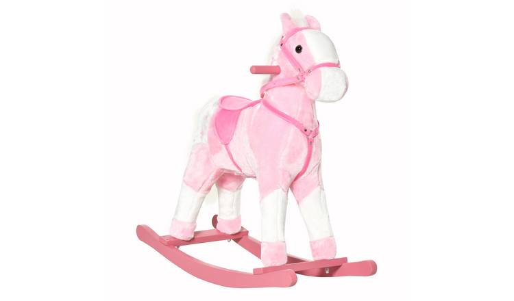 HOMCOM Plush Sound Handle Grip Baby Rocking Horse - Pink