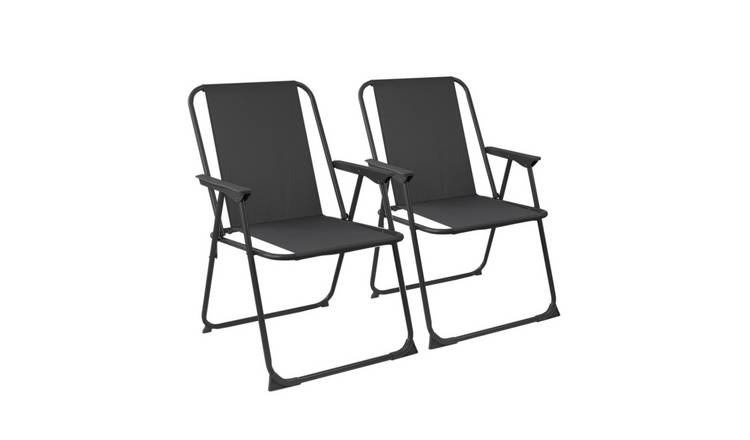 Harbour Housewares Folding Metal Beach Chairs - Black - Pack of 2